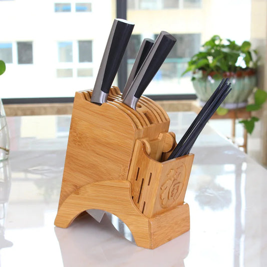 Knife Shelf Wood Kitchen Knife Holder Multifunctional Storage Rack Tool Holder Bamboo Knife Block Stand Kitchen Accessories