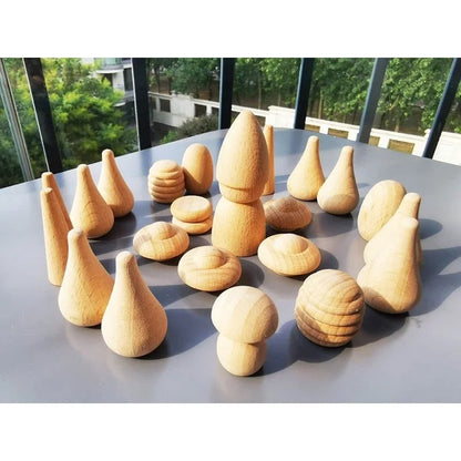 Handmade Unpaint Beech Wooden Dolls Loose Parts /DIY Painting Wood Honeycomb Mushrooms Cones Droplets Acorns Creative Toy