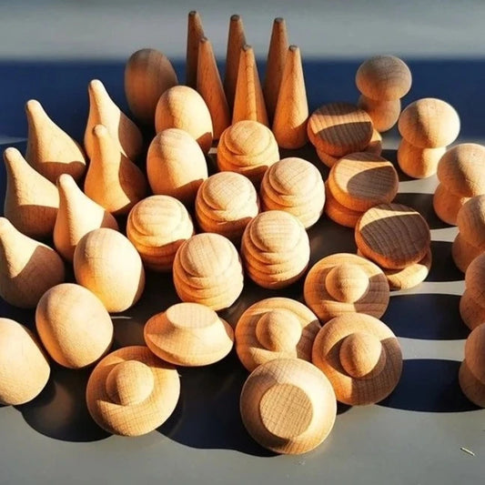 Handmade Unpaint Beech Wooden Dolls Loose Parts /DIY Painting Wood Honeycomb Mushrooms Cones Droplets Acorns Creative Toy