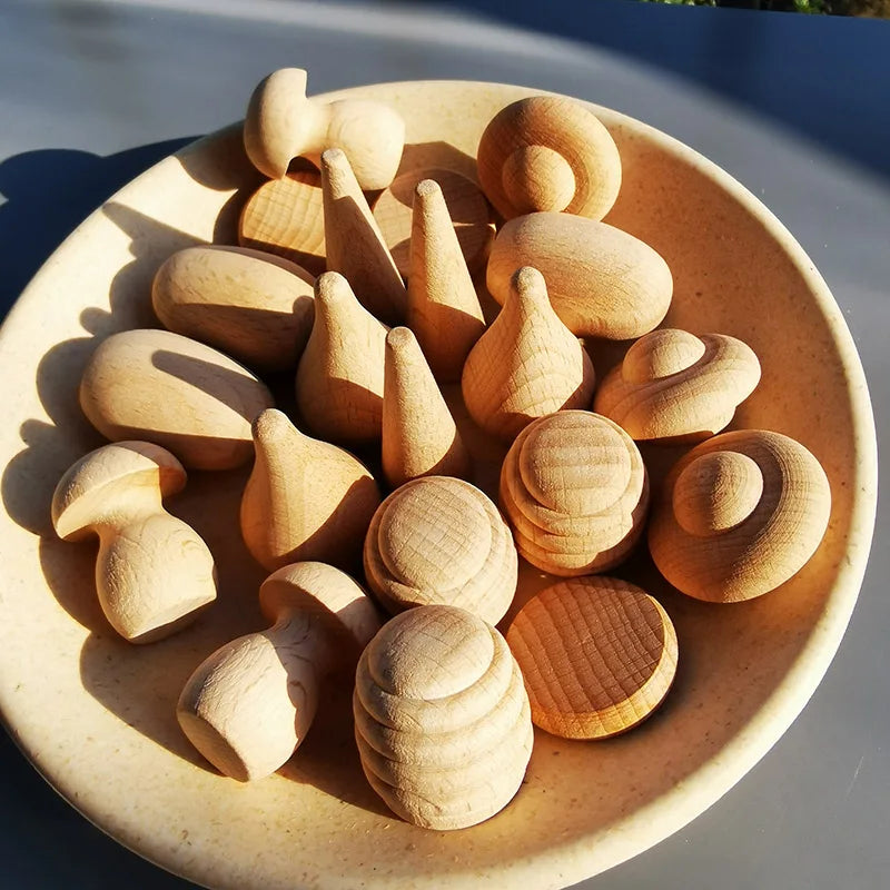 Handmade Unpaint Beech Wooden Dolls Loose Parts /DIY Painting Wood Honeycomb Mushrooms Cones Droplets Acorns Creative Toy