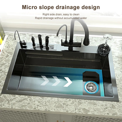 Kitchen Sink Stainless Steel Large Single Slot Home Improvement Multifunction Wash Basin With Knife Holder Box For Apartment