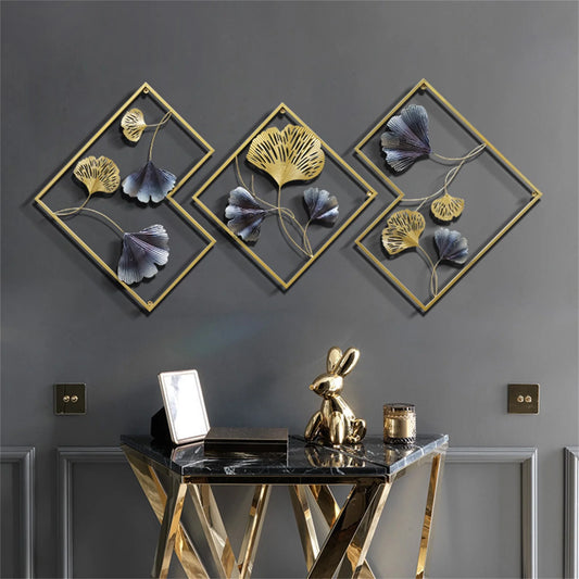 3Pcs Modern Ginkgo Metal 3D Wall Decoration  Art Hanging Sculpture Home Garden Hanging Decor 164*70.5cm