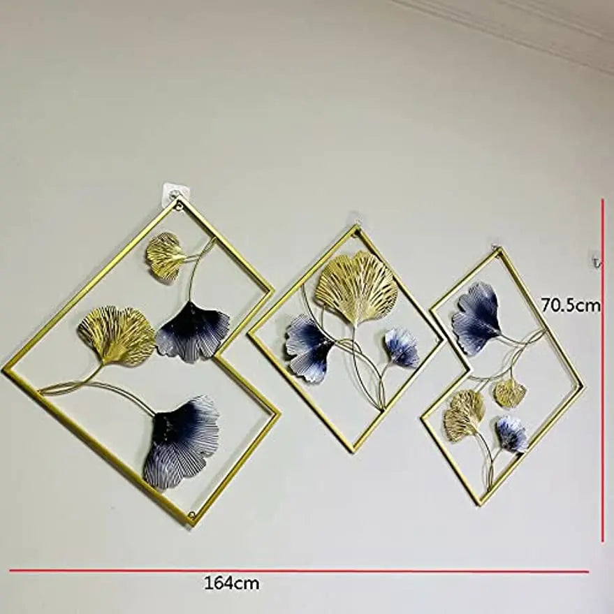 3Pcs Modern Ginkgo Metal 3D Wall Decoration  Art Hanging Sculpture Home Garden Hanging Decor 164*70.5cm