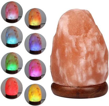 Himalayan Salt Lamp 7 Colors USB Wooden Base Salt Light for Health Salt Night Light Table Lamp for Indoor Bedside Lighting