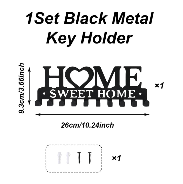 Black Metal Wall Key Holder