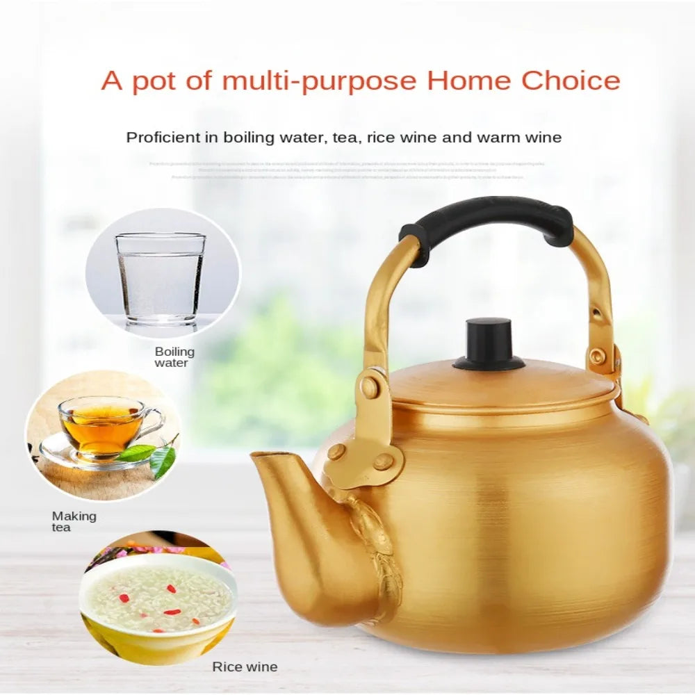 0.75-4L Outdoor Travel Cookware Household Portable Teapot Coffee Pot Water Kettle Gold Aluminum