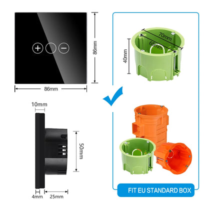Tawoia Touch Dimmer Switch EU Standard 4 Colors Crystal Glass Panel LED Backlight Dimmable Light Switch 86*86mm Home Improvement