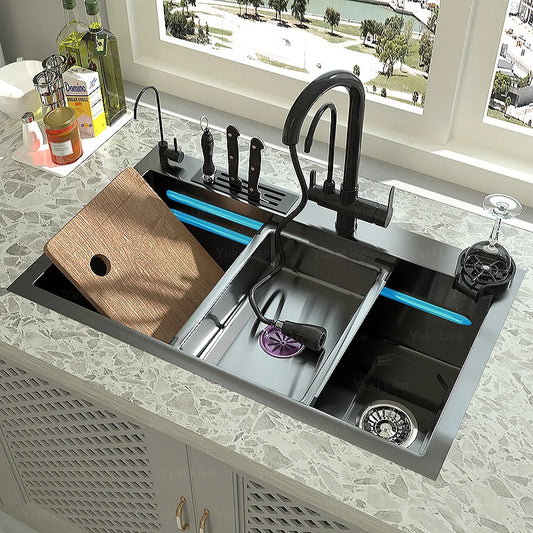 Kitchen Sink Stainless Steel Large Single Slot Home Improvement Multifunction Wash Basin With Knife Holder Box For Apartment